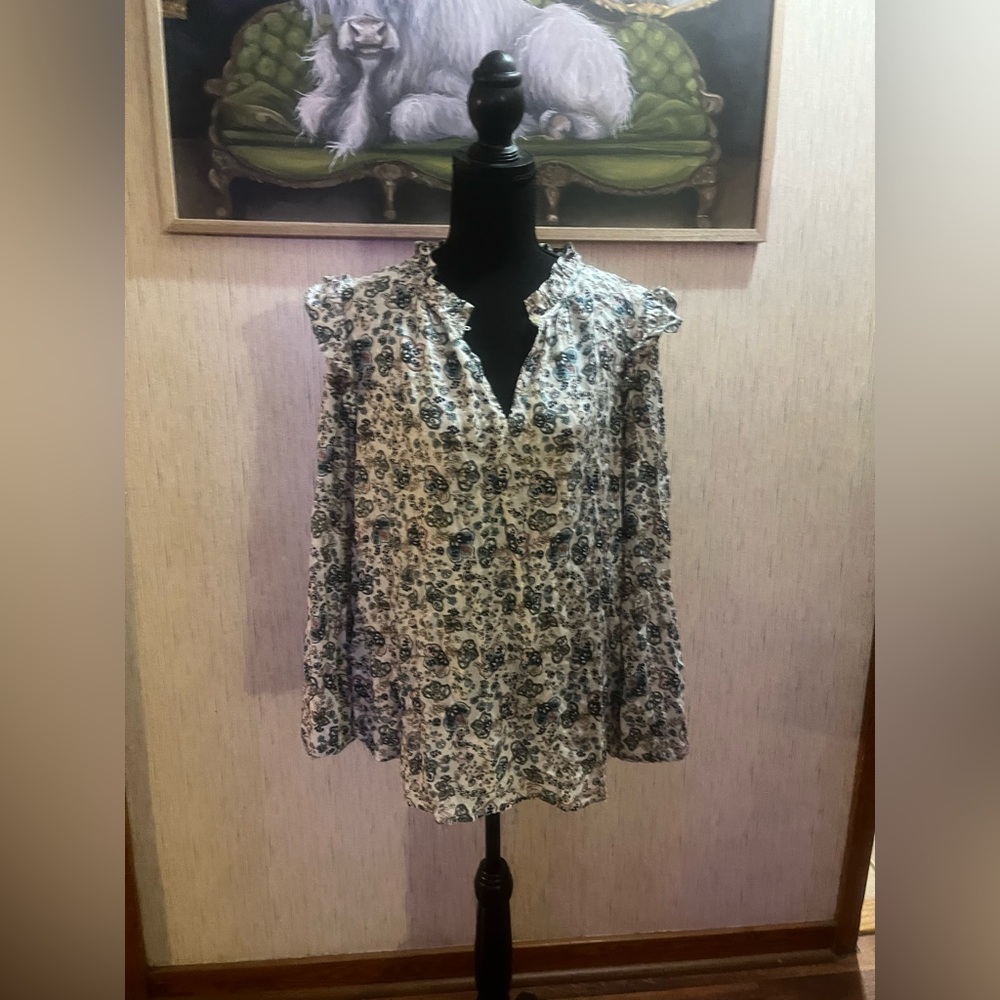 LOFT Black and White Floral Blouse